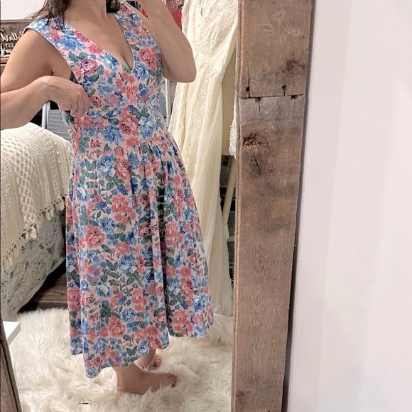 Vintage handmade dropped waist pink Floral Sleeveless jumper Dress size large - Picture 3 of 6